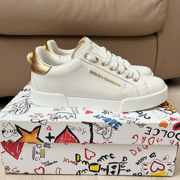 Dolce & Gabbana Portofino Sneakers white gold pearl
